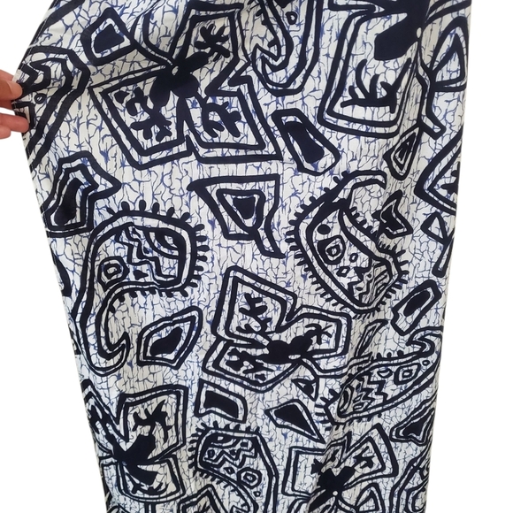 Vintage 70s HUKILAU FASHIONS Hawaiian Floral Tiki Sarong Wrap Dress Blue/Black - Picture 9 of 12